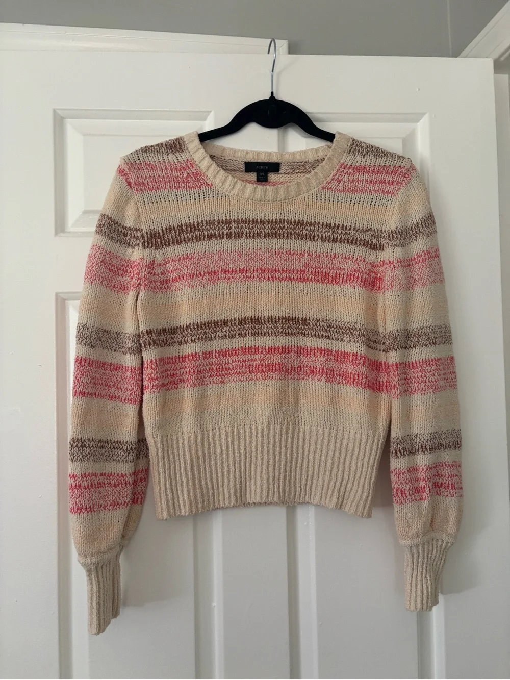 J.Crew 100% Cotton Striped Crewneck Sweater - Size XS - Cream Pink Brown Knit